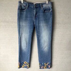 Driftwood Colette Straight Leg Cropped Embroidered Sunflower Jeans 29